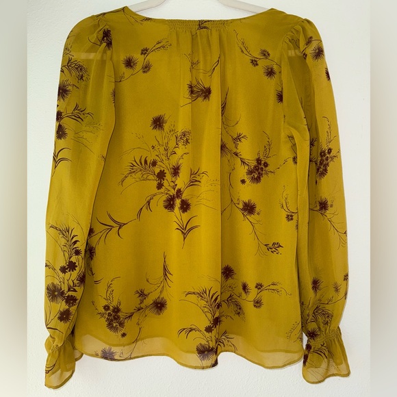 Joie Womens Awilda Floral Goldenrod  100% Silk Elastic Sleeves Blouse XS - Picture 3 of 5